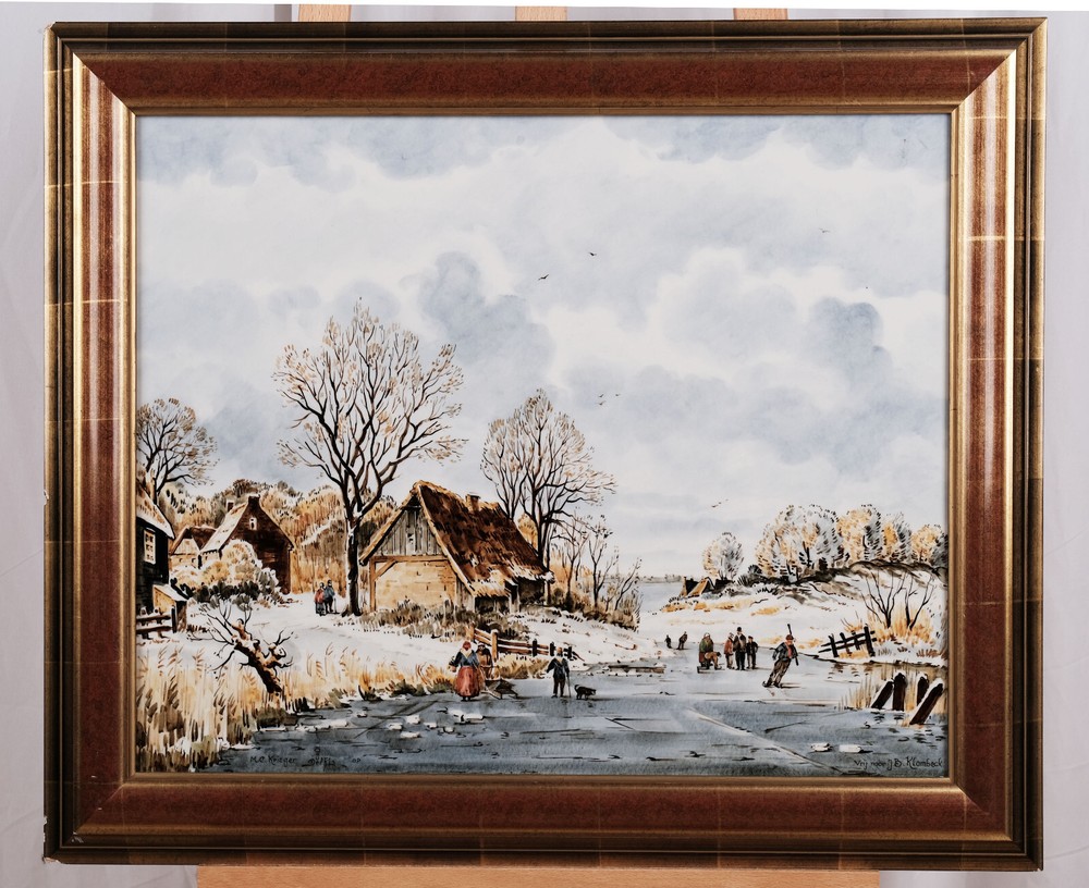 Delft Hand Painted Framed Porcelain Plaque M. C. Krieger – After J.B. Klombeck