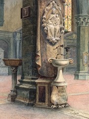 Antique Church Interior Painting Federigo Pedulli 1860-1940 Italy Basilica Tomb