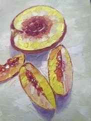 Peaches Original Oil Painting. Kitchen Art. 5×7 Inches. Unframed.