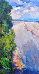 Oil painting Mointain river Ukrainian painter canvas Unframed original landscape