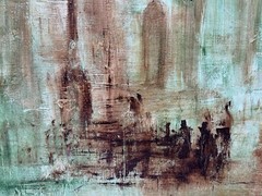 LARGE E JONES SIGNED OIL PAINTING IMPRESSIONIST CITISCAPE ARCHTECTURE w/ FIGURES