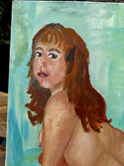 Handmade oil painting girl Ukrainian vintage 1960s Length 27inch Width19