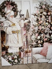 Santa Claus 19 X 16 inches old timey Pink Christmas Pastel Tree House RARE!