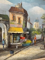 J LOMBARD Original Oil Painting Paris Street Cafe 44×32 Influenced B Buffett?