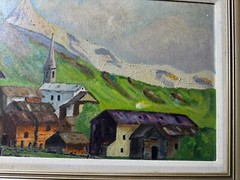 Glassiar 1949 „Mountain Landscape With Rural Homes“ Oil Painting – Signed/Framed