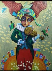 Acrylic/Canvas Carlos Cesar cuban Beautifull Art 100×80 Cm T:“Golden Violin“