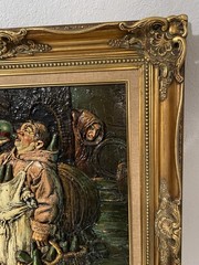 Large Laszlo Kohanecz 1981 Framed Monk In A Cellar 3D Impasto Painting Signed