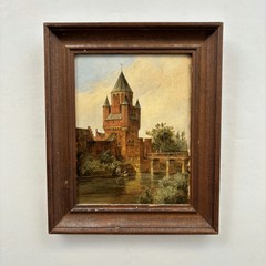 Traditional Cityscape Oil Painting „Cardboard Backing“ Elegant Small Artwork