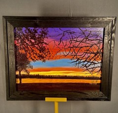 Signed Sunset Lake Landscape Painting Framed Canvas Contemporary Wall Art