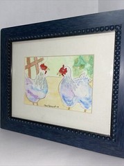 Rooster Chicken Painting Framed 11.5×12” Country Farm Farmhouse Jane Edmonds