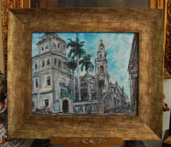 FRAMED SIGNED ORIGINAL OIL VIEW OLD COLONIAL TRINIDAD, CUBA ARTIST: HECTO VIDAL