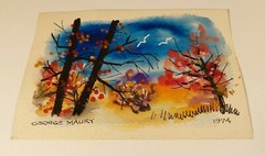 1970’S GEORGE MAURY WATERCOLOR PAINTING 2 PIECE LOT. 7 1/4 X 4 3/4