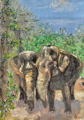 Elephant Family Painting Wildlife Safari Art Original Oil Painting Landscape