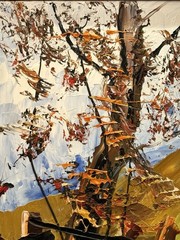 Morris Katz, VTG c. 1997 LRG Heavy Impasto Landscape O/M „Autumn Leaves“ Signed