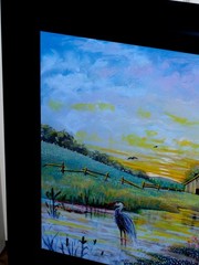 LARGE ORIGINAL Bluebonnet Landscape Barn Fence Heron Pond Blooming Tree Painting