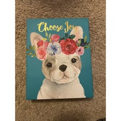 Floral Clementine French Bulldog Pink Blue Canvas Wall Art 8×10″ Dog Lovers