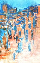 9 inch x 12 inch – Pastel Abstract City Drawing – NO FRAME by A.Avila