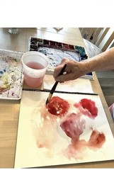 Orig Watercolor Painting 17 1/2×22 3/4 Abstract Flowers OOAK Unframed