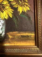 Vintage Oil Painting Floral Still Life Sunflowers Flowers Artist Signed Howard