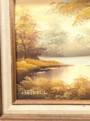 Signed Phillip Cantrell Vintage Oil Painting Framed Lake Autumn Scene