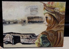 RON „ROMAN“ PASTUCHA Modernist Surrealist oil & Mixed Media Amusement Park Scene