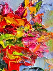 Abstract Bouquet of Flowers Red Oil Painting 10x15cm Painting on Painting Board