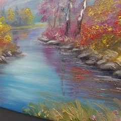 Autumn River Landscape Oil Painting Original Nature Wall Art Canvas Decor 10×10