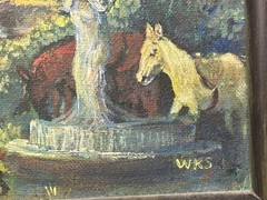 OOAK Couple Engaged Painting Prince Castle 9×11” Signed Vintage Fountain