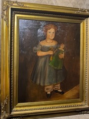 Large M.C Daniels 1986 „Folk Art Girl And Doll Scene“ Oil Painting-Signed/Framed