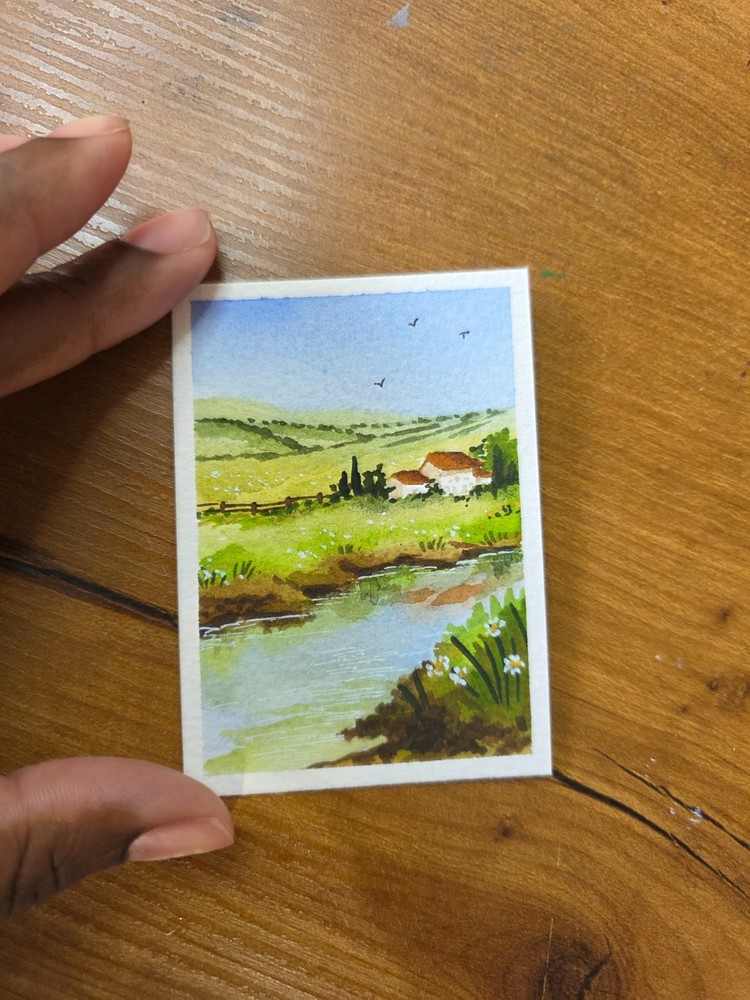 ACEO watercolor painting. Original Landscape