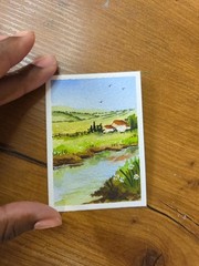 ACEO watercolor painting. Original Landscape