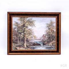 Vintage Ölgemälde Landschaftsmalerei in antikem Holzrahmen, signiert 37 x 47 cm