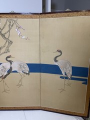 Byobu Japanese Showa Four-Panel Screen of Red Crowned Cranes