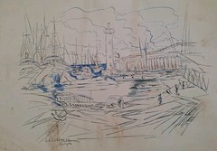 Painting Watercolour Landscape Marin Boat “ Antibes Au Lighthouse “ Signed