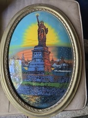 Statue of Liberty Antique USA Art Deco Glass Painting Gold Gesso Gilt Wood Frame