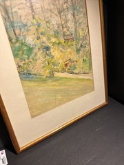 Vintage Japanese Garden Watercolor Painting Framed 25×20 Asian Landscape Art