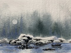 5×7 Pamela Wilhelm Original Watercolor Memory Alaska Fishing Boat Inland Passage