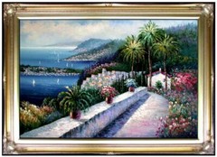 Framed, Quality Hand Painted Oil Painting Mediterranean Seascape View 24x36in