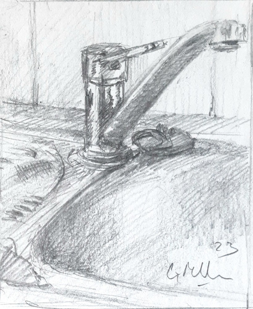 GERRY MILLER Graphite Pen.“Kitchen Tap“.11x13cm. No frame.