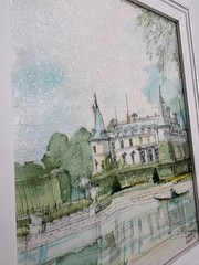 Pierre Pages Original Signed Watercolor Gouache Painting French Chateau Landscap