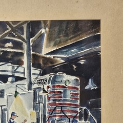 Vintage 1953 Signed by Edward L. Mayo Original Framed Locomotives Watercolor