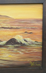 Vintage Seascape Painting Coastal Sunset Rocky Cliffs Framed Signed Original