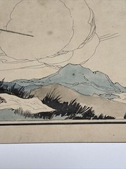 ANTIQUE ART DECO PAINTING ILLUSTRATION JOSEPH KRAEMER LISTED MOUNTAIN VIEW MEN