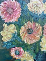 Impressionist Floral Still Life Oil Painting Art Deco 42x42cm