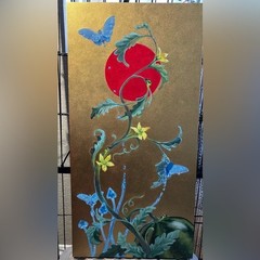 Butterfly’s Original Painting Surrealist Watermelon Mushroom Art Gold Accent EAE