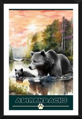 Adirondacks New York Black Bears Travel Poster Prints Framed Or Canvas Wildlife
