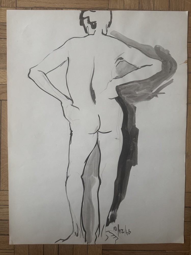 Vintage 1960s Watercolor Figure Study Man Woman 18 x 23 OOAK Dated