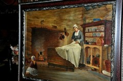 Antique Interior Genre Painting by listed Artist Ambrose Lee