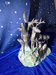 Animal Bronze 19th Century Deer Group By Ronl 1971