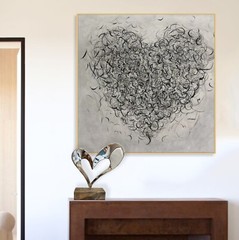 Gigantic Black and White Heart Painting | Huge Original Love Romantic Artwork